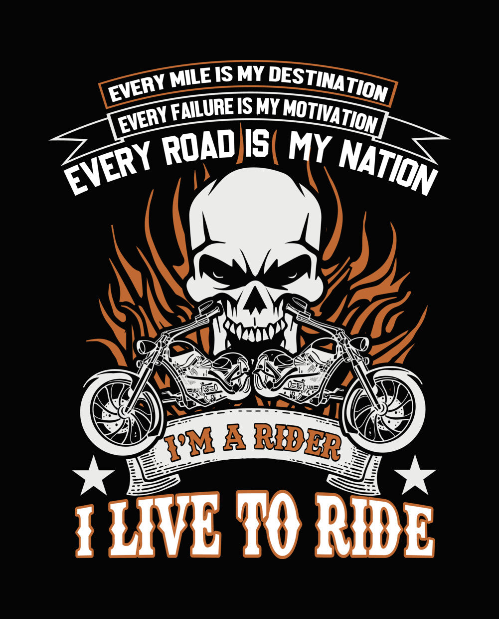 I Live To Ride Skull Bike DTF Transfer