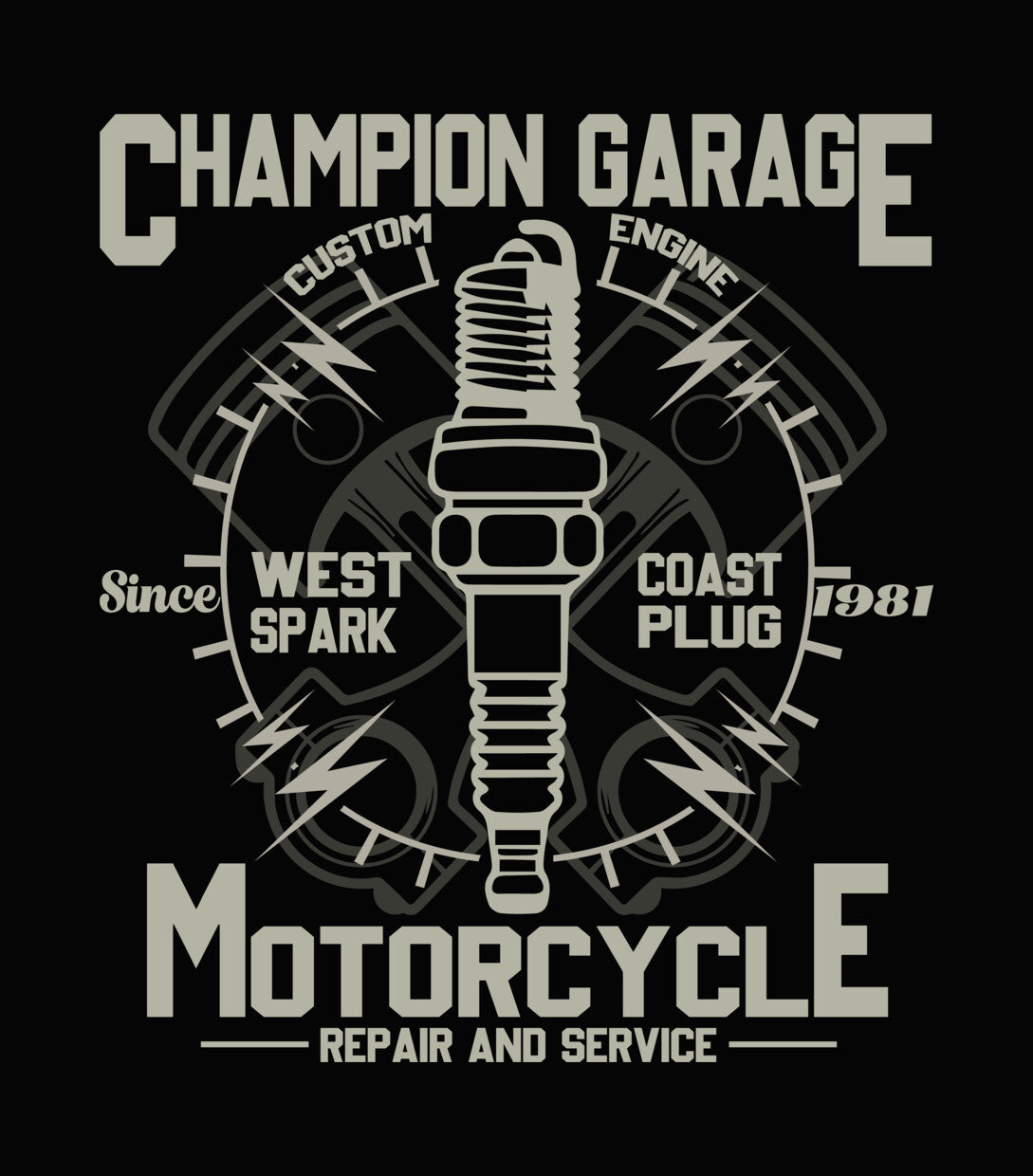 Champion Garage Motorcycle Repair DTF Transfer