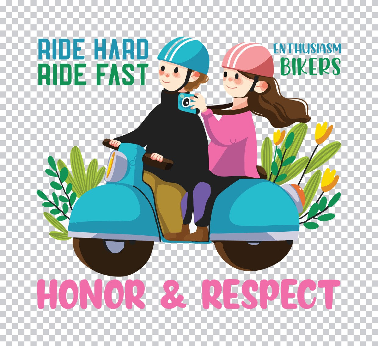Scooter Couple Floral Ride DTF Transfer