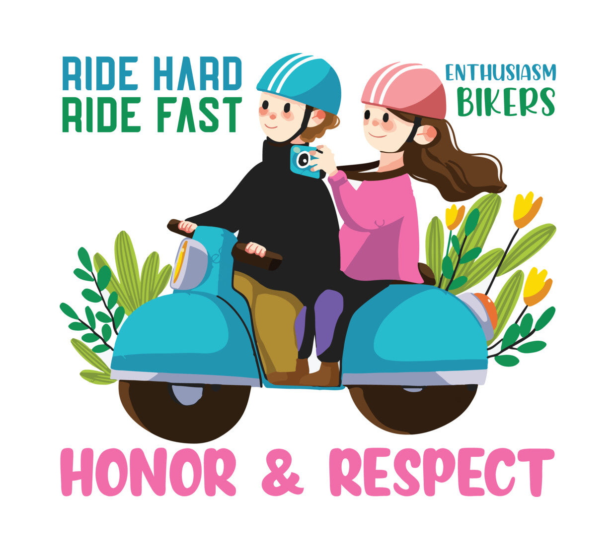 Scooter Couple Floral Ride DTF Transfer