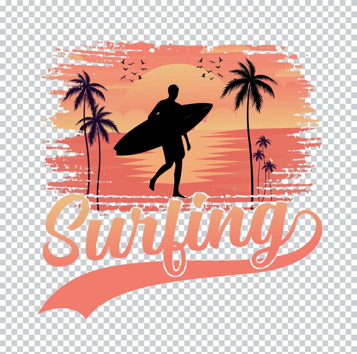 Surfing Sunset Silhouette DTF Transfer