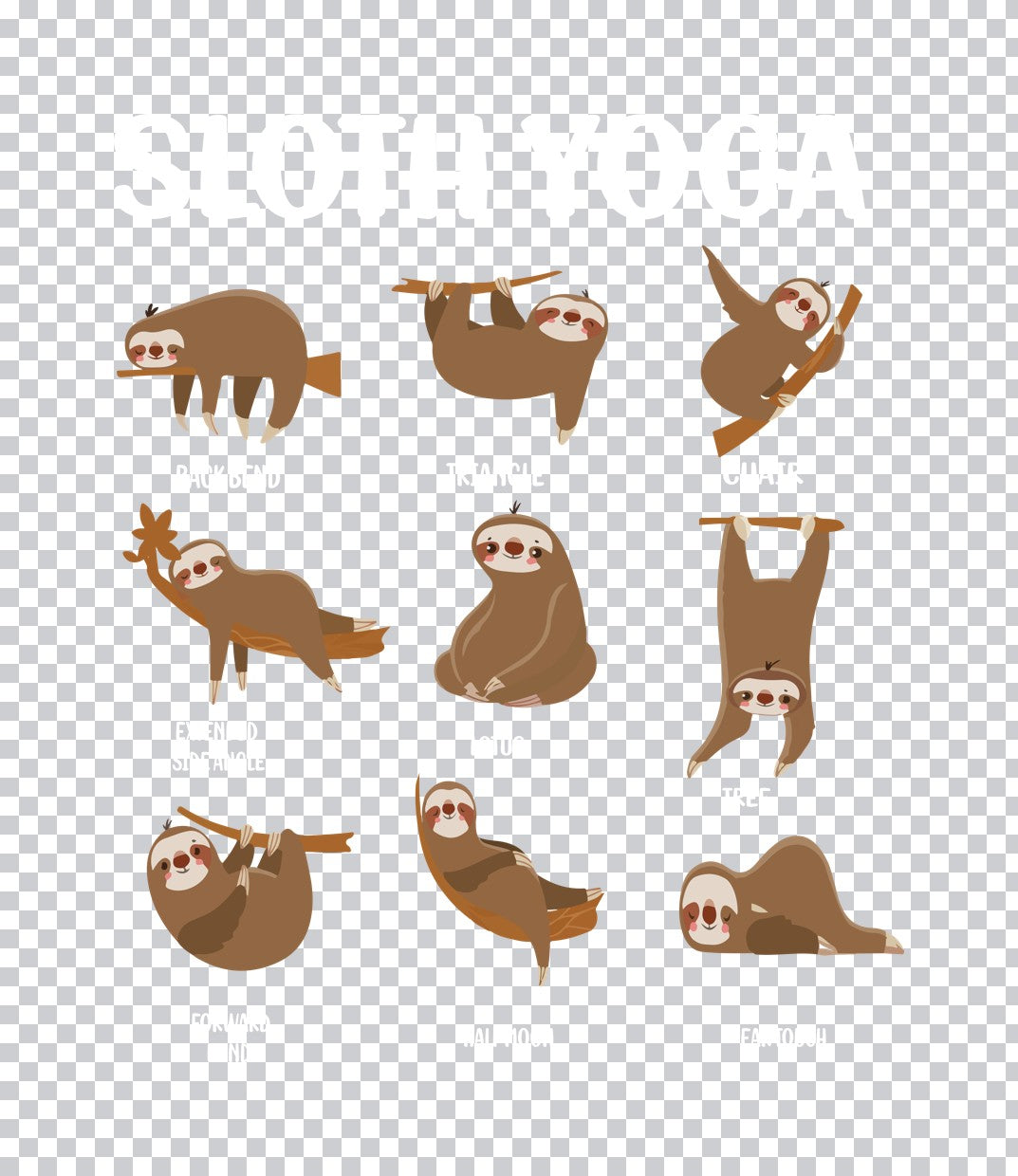 Cute Sloth Yoga Poses DTF Transfer