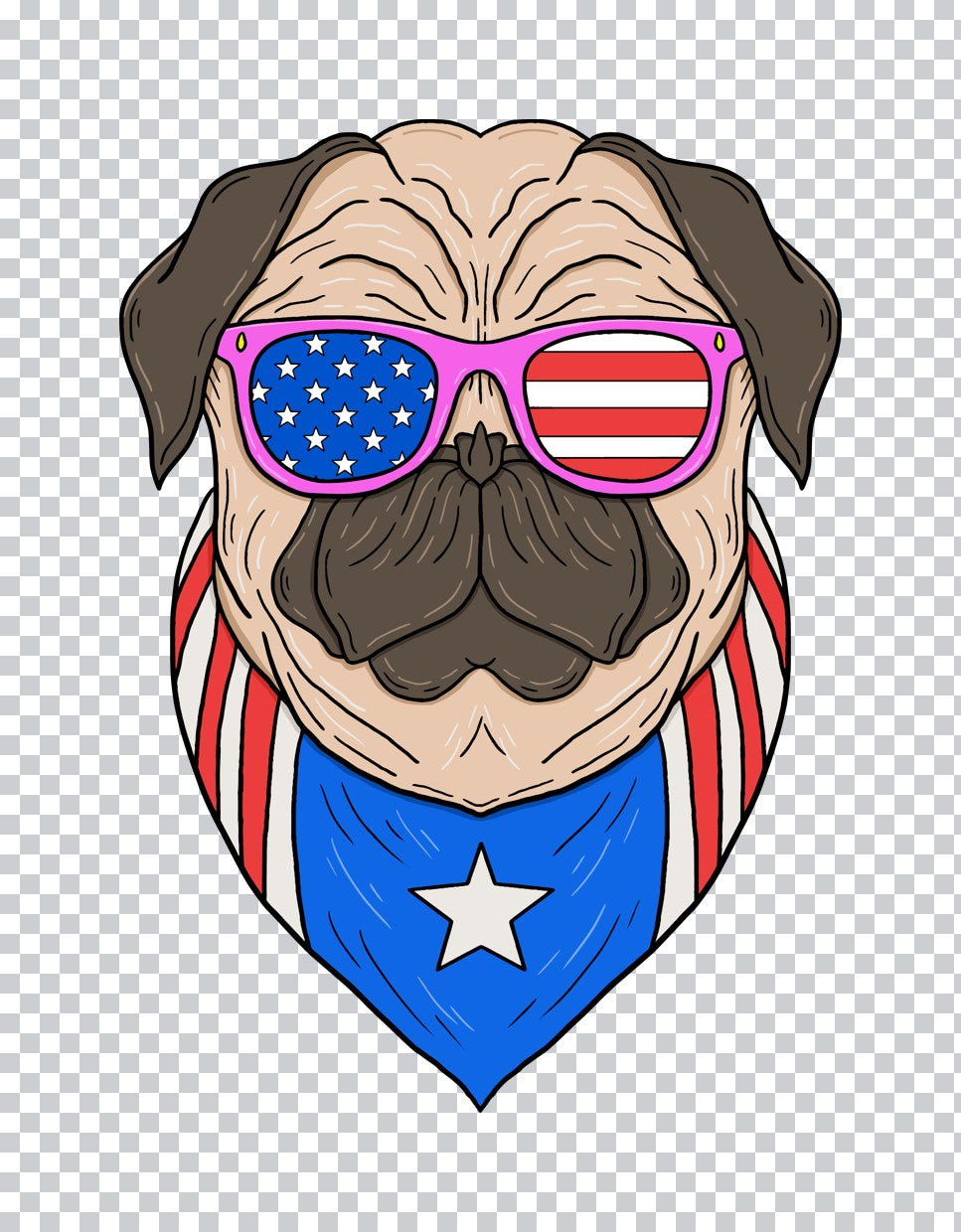 Patriotic Pug With Sunglasses DTF Transfer