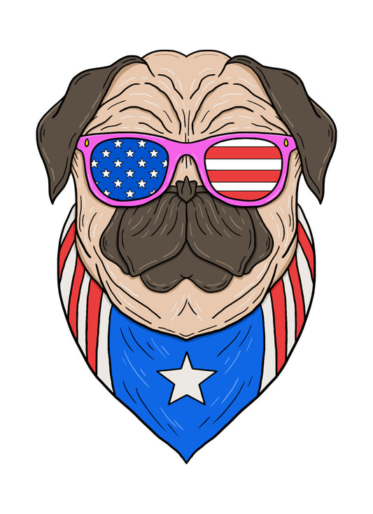 Patriotic Pug With Sunglasses DTF Transfer