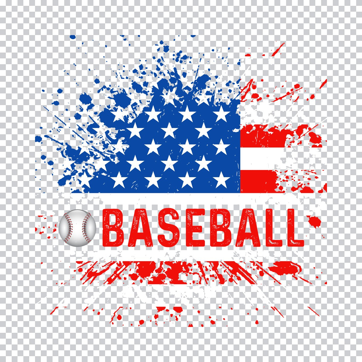 Patriotic Baseball Splatter Flag DTF Transfer
