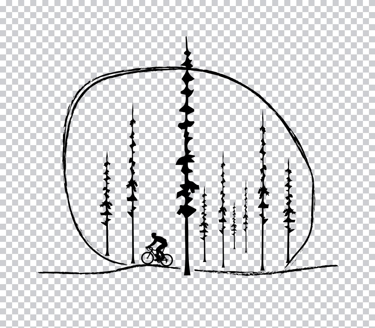 Cyclist in Pine Forest Silhouette DTF Transfer