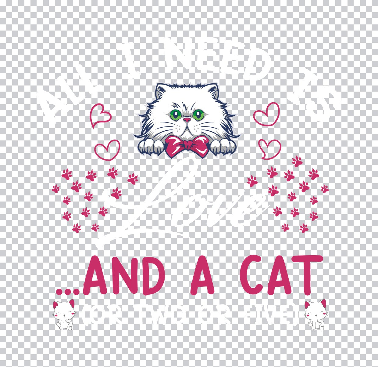 Cute Cat and Paw Prints DTF Transfer