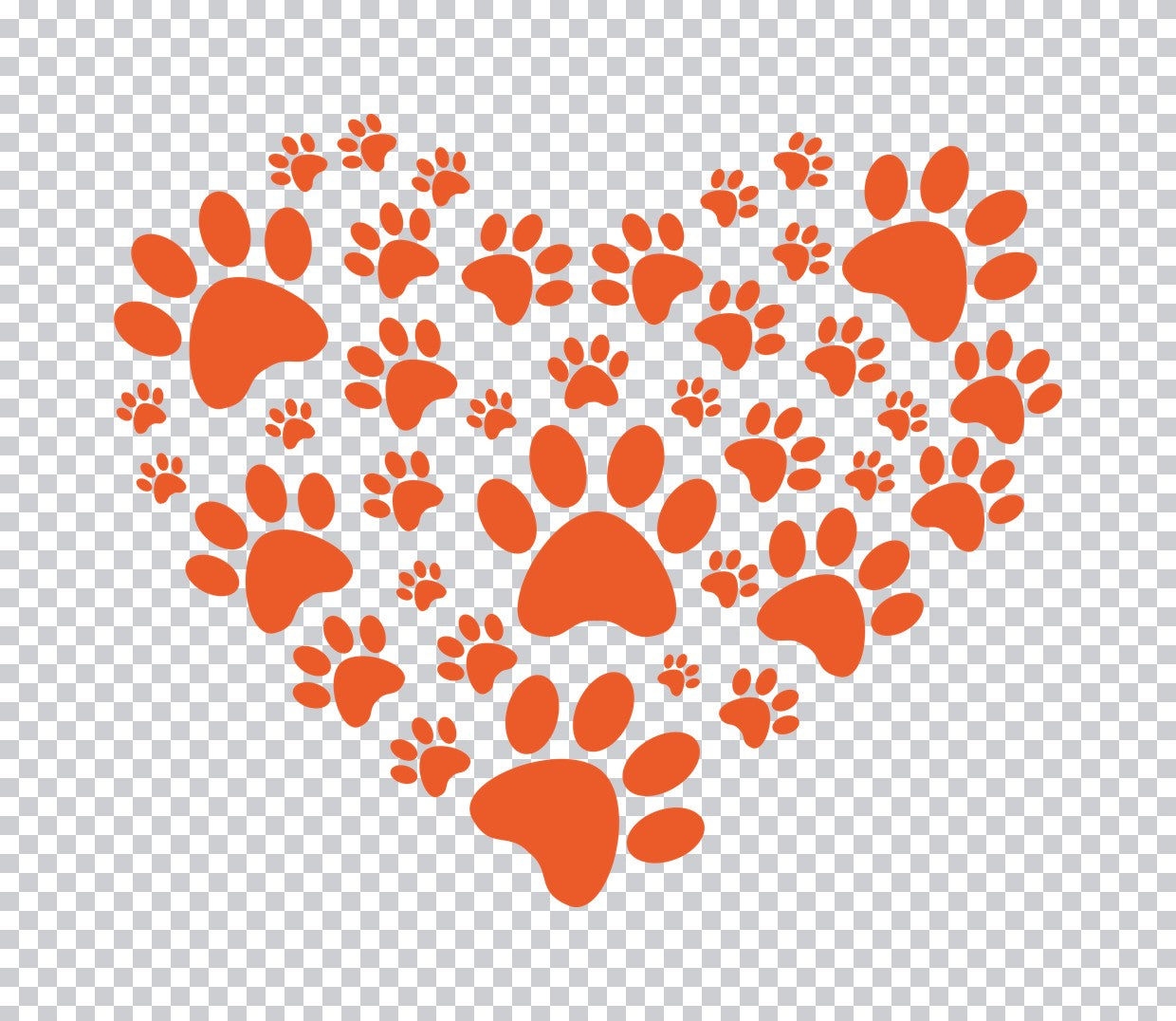 Orange Paw Print Heart DTF Transfer