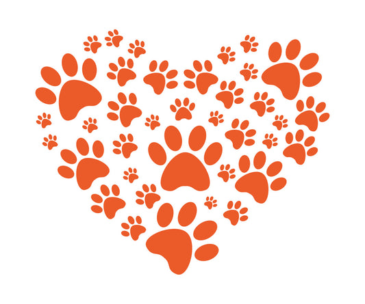 Orange Paw Print Heart DTF Transfer