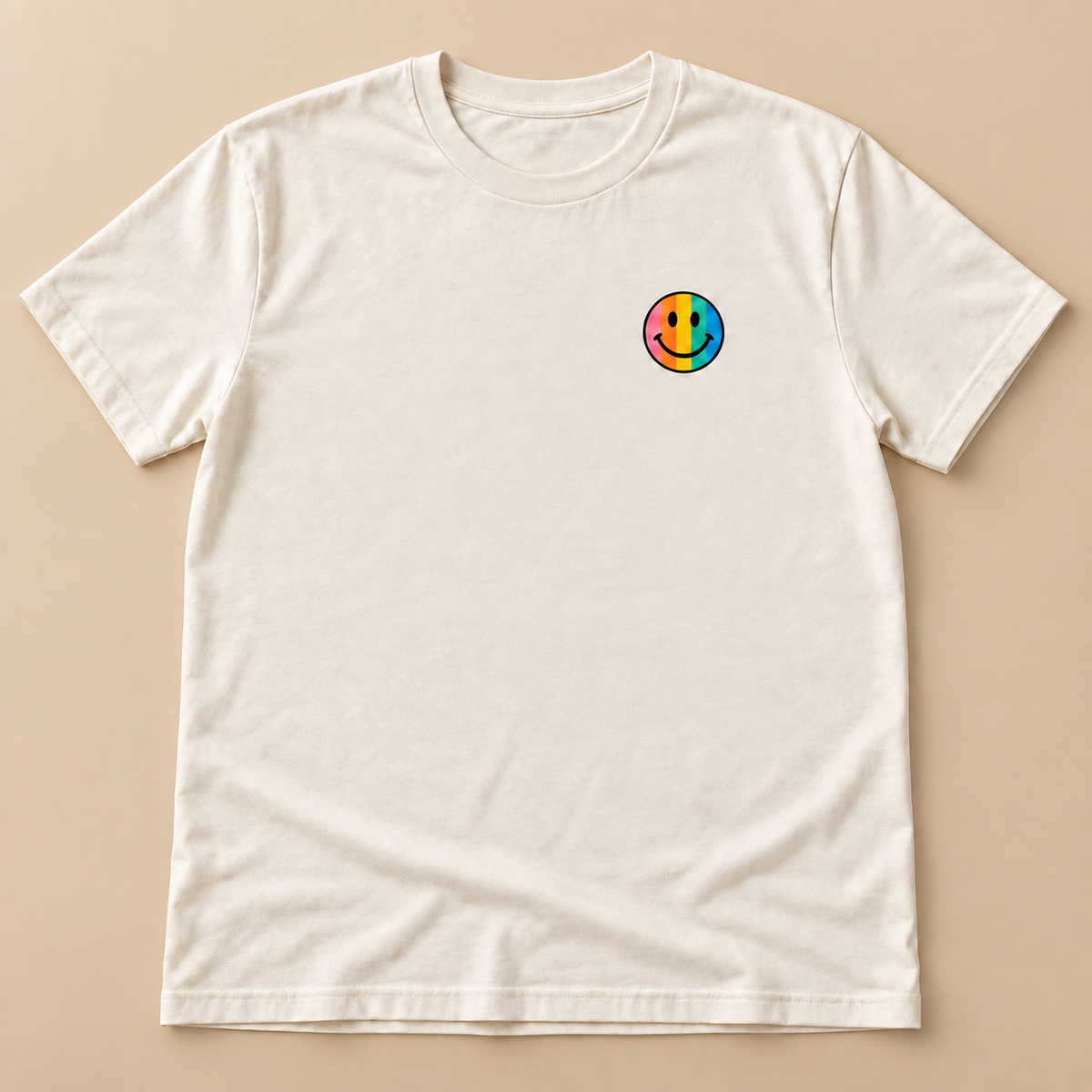 2x2 DTF transfer placement example on an ivory T-shirt; apparel not included