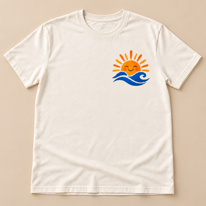 5x5 DTF transfer placement example on an ivory T-shirt; apparel not included