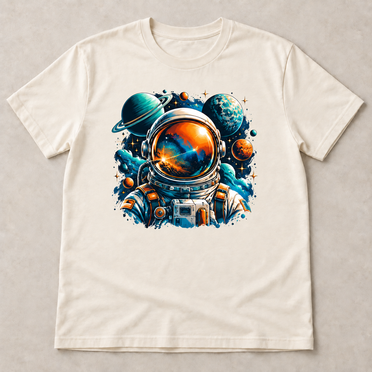7x7 DTF transfer placement example on an ivory T-shirt; apparel not included