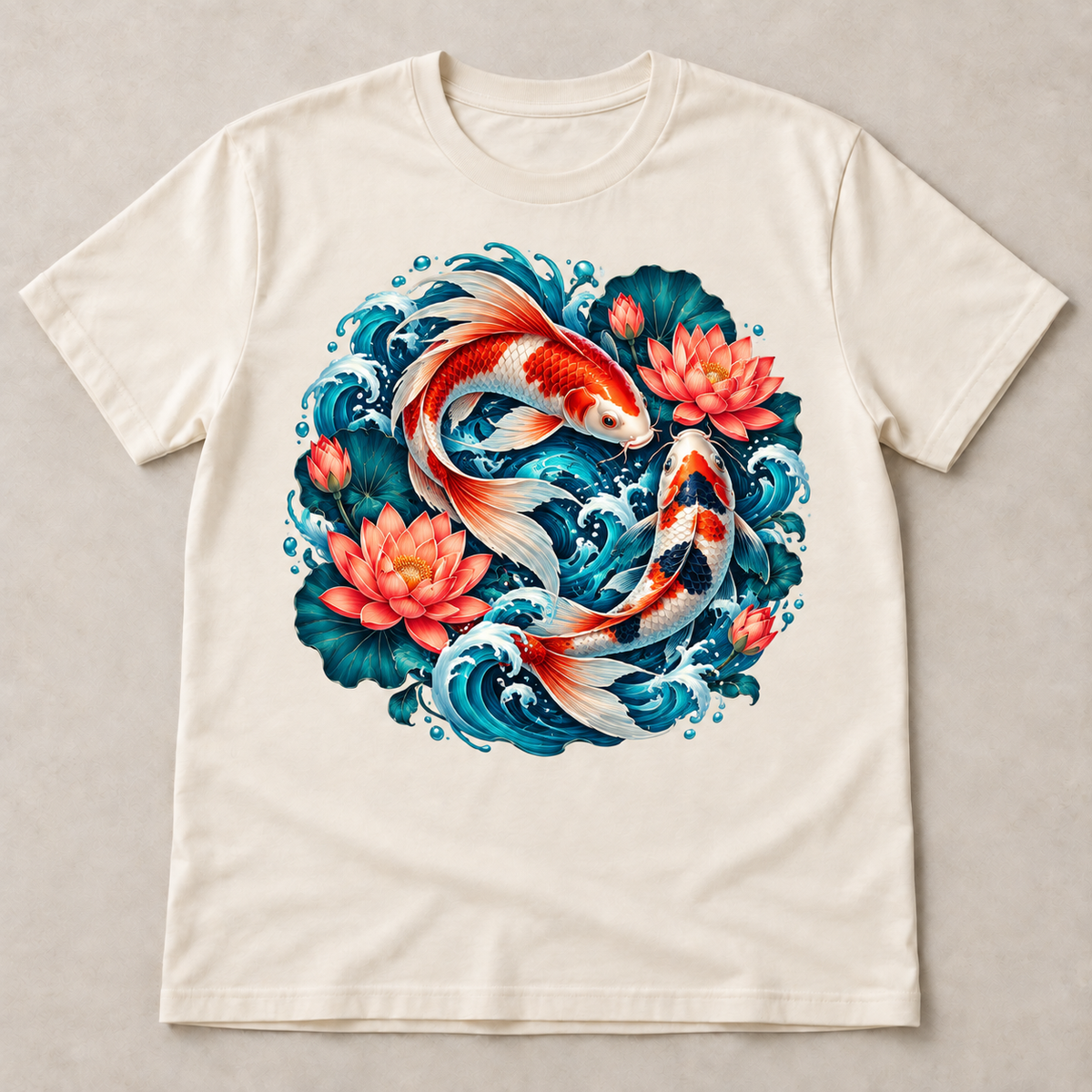 9x9 DTF transfer placement example on an ivory T-shirt; apparel not included