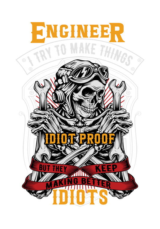 Engineer Idiot Proof Skull DTF Transfer