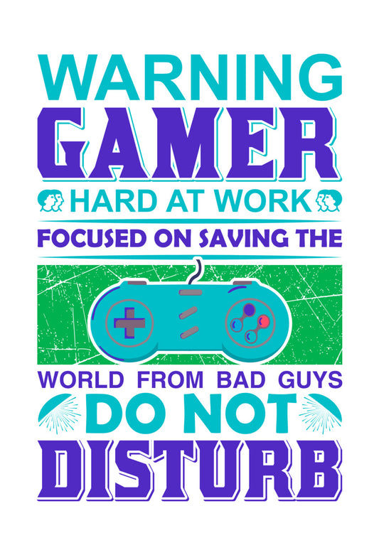 Warning Gamer Hard at Work DTF Transfer