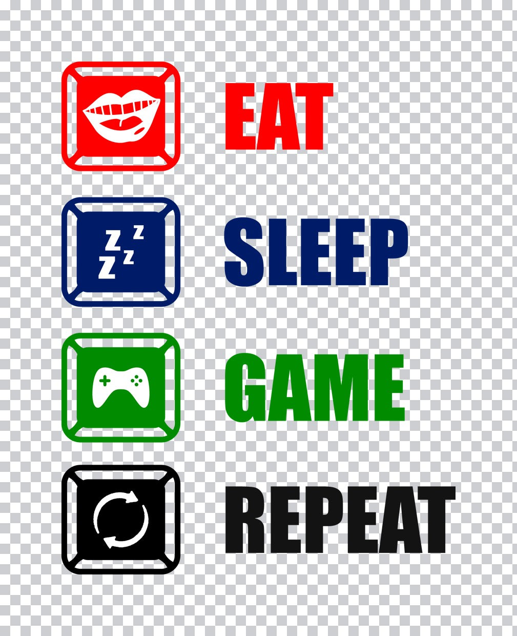 Eat Sleep Game Repeat Keyboard DTF Transfer