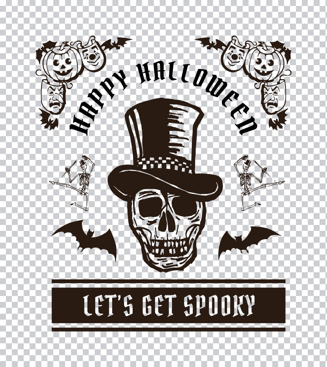 Vintage Happy Halloween Skull DTF Transfer