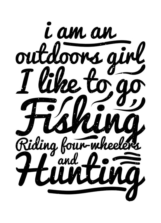 Outdoors Girl Fishing Hunting DTF Transfer