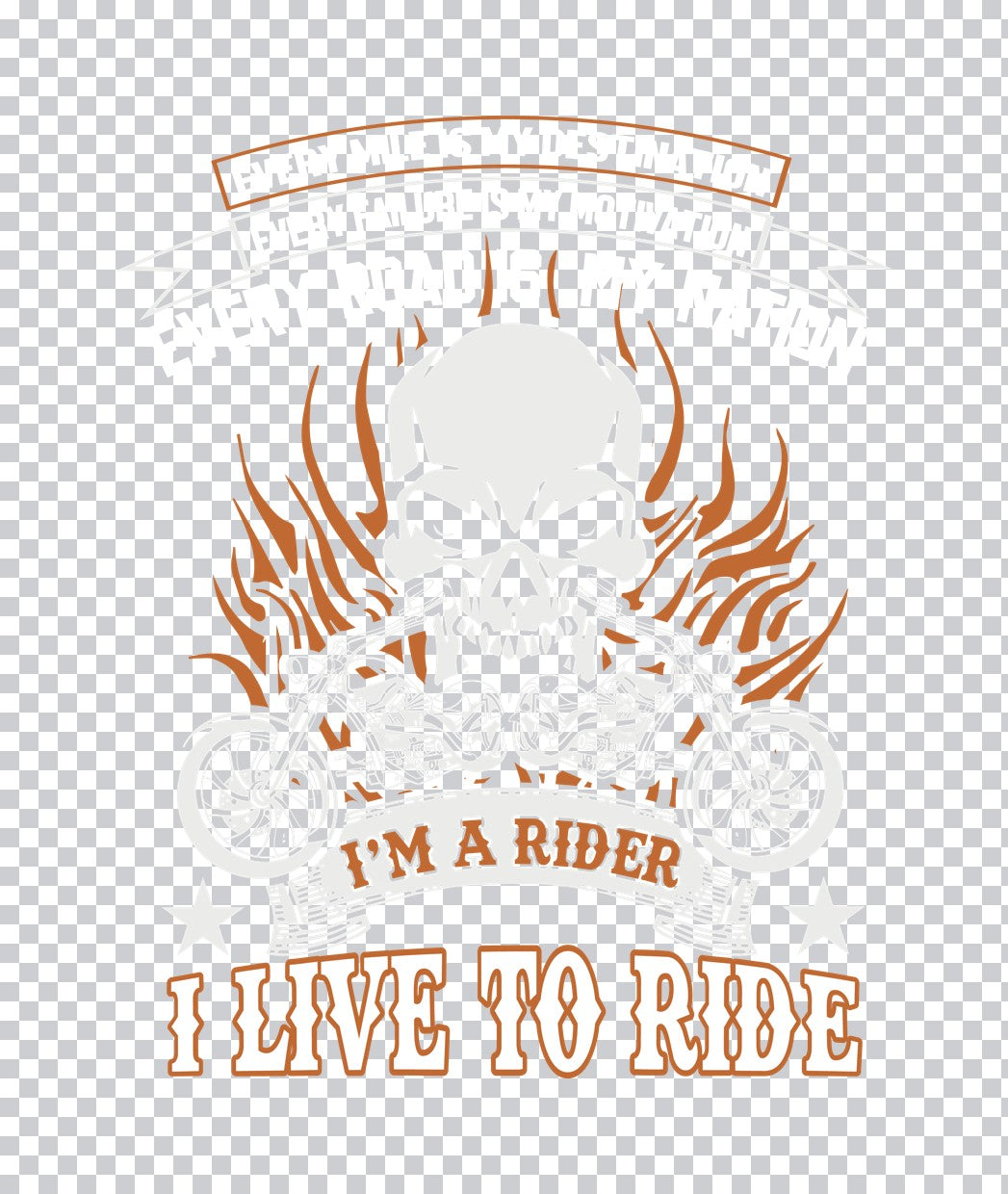 I Live To Ride Skull Bike DTF Transfer