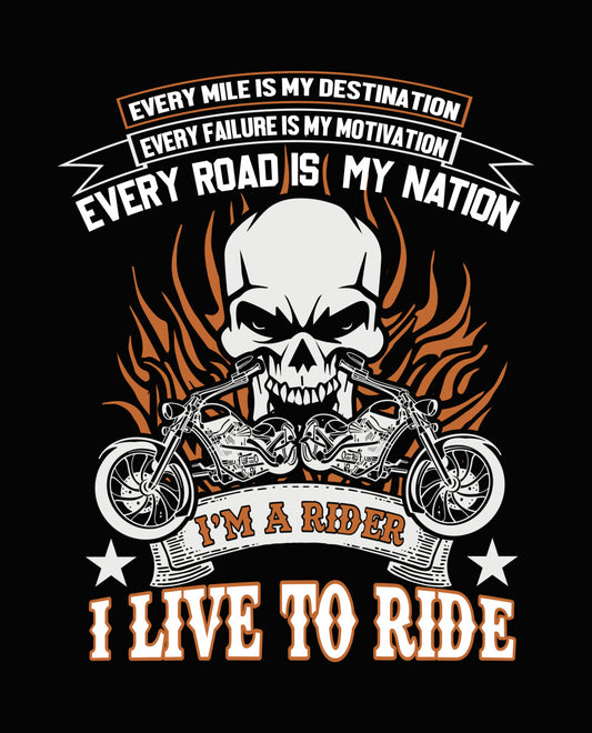I Live To Ride Skull Bike DTF Transfer