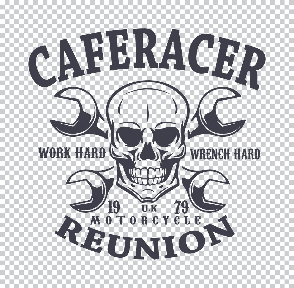 Cafe Racer Skull Wrench DTF Transfer
