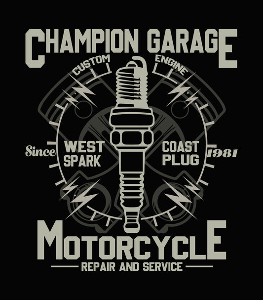 Champion Garage Motorcycle Repair DTF Transfer