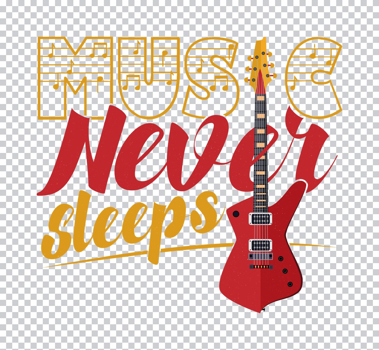 Music Never Sleeps Guitar DTF Transfer
