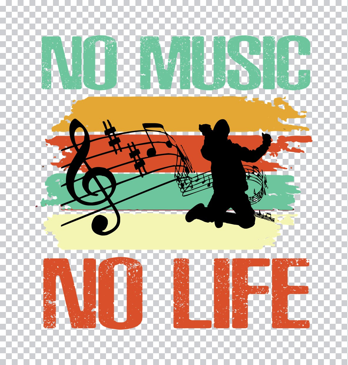 No Music No Life Retro Sunset DTF Transfer