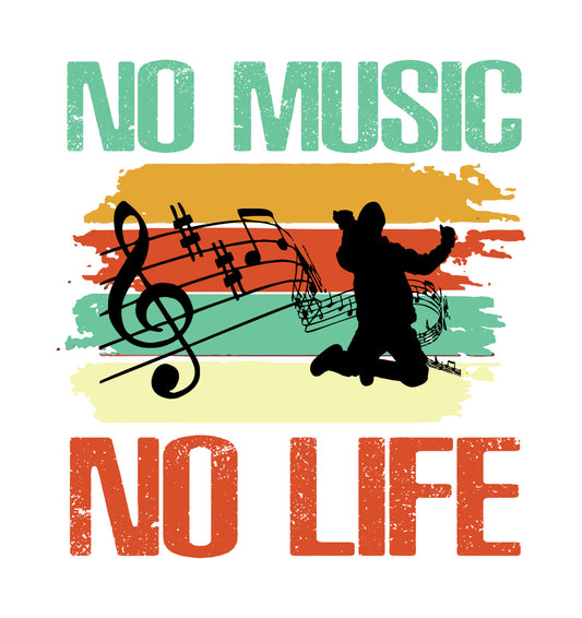 No Music No Life Retro Sunset DTF Transfer