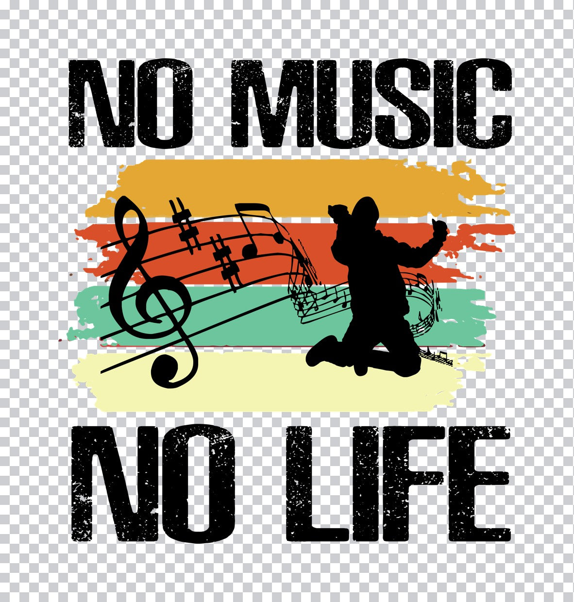 No Music No Life Retro Musician DTF Transfer