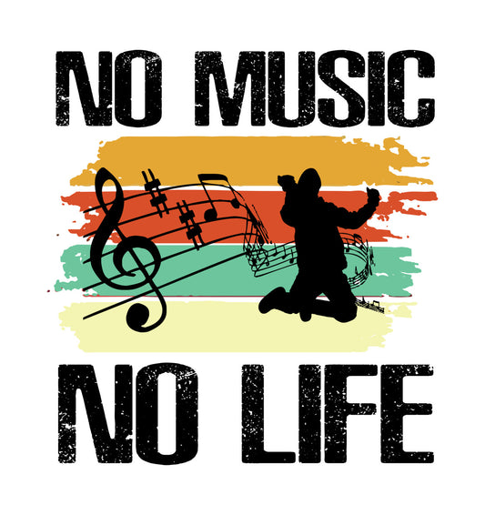 No Music No Life Retro Musician DTF Transfer