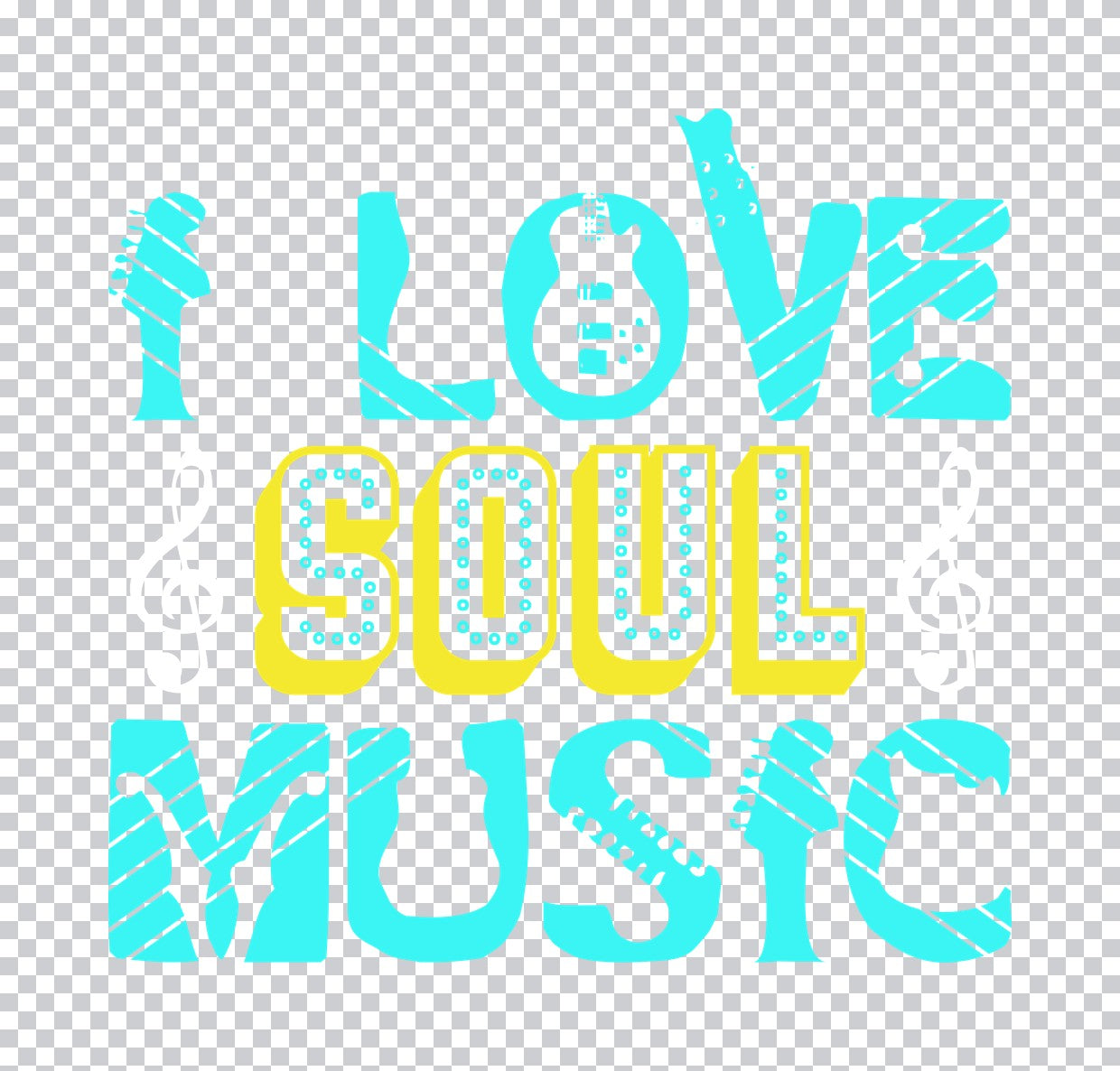 I Love Soul Music Guitar DTF Transfer