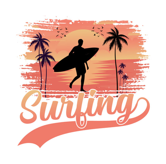 Surfing Sunset Silhouette DTF Transfer
