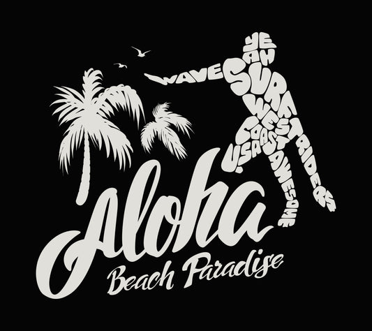 Aloha Beach Paradise Surfer DTF Transfer