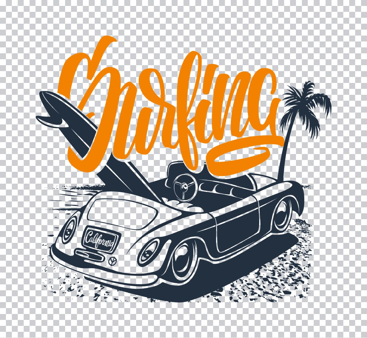 Vintage Surfing California Car DTF Transfer