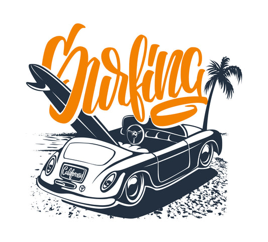 Vintage Surfing California Car DTF Transfer