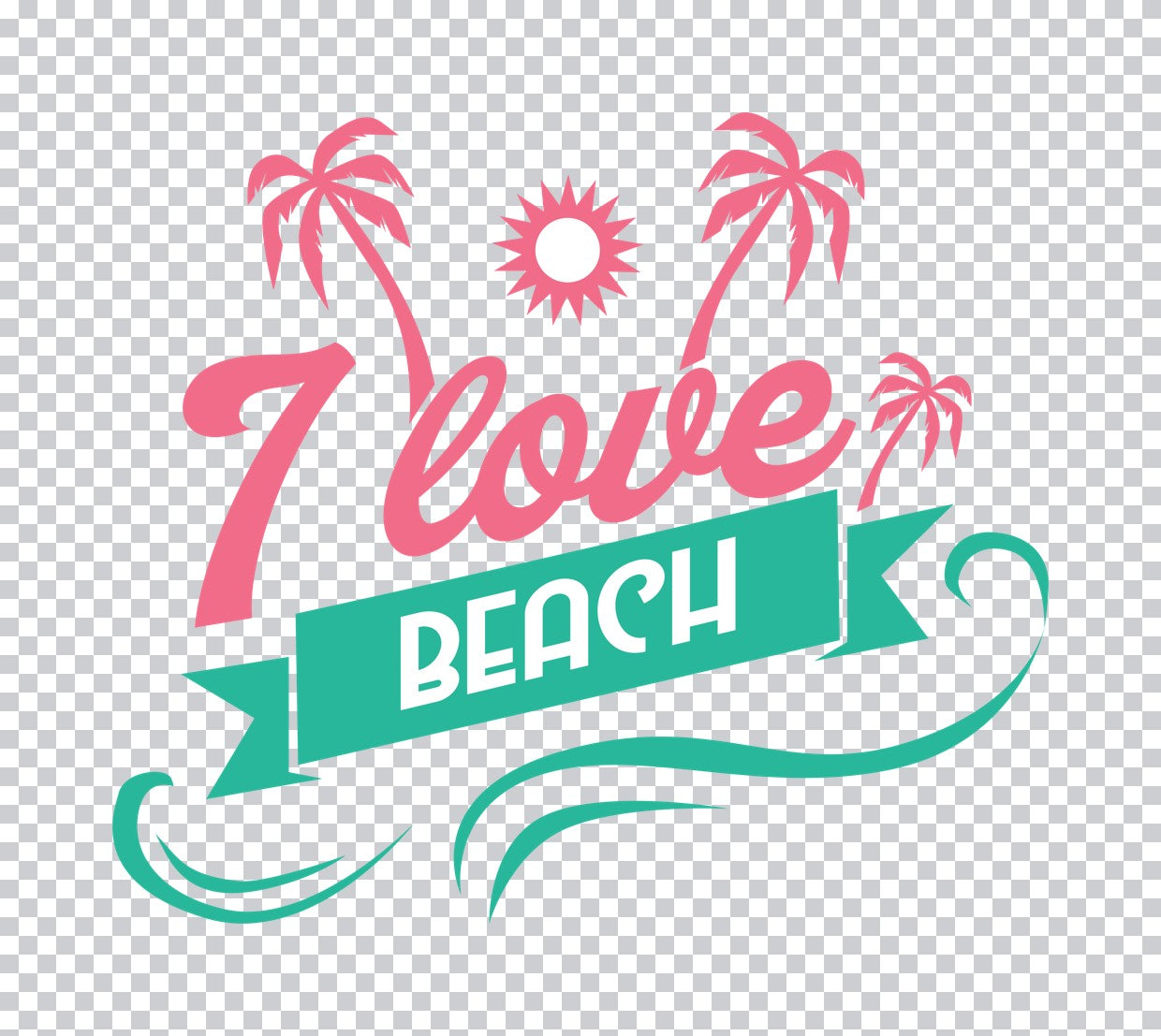 I Love Beach Palm Tree DTF Transfer