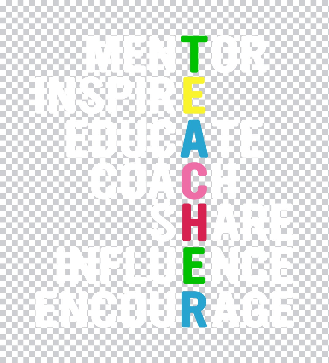 Vertical Rainbow Teacher Lettering DTF Transfer
