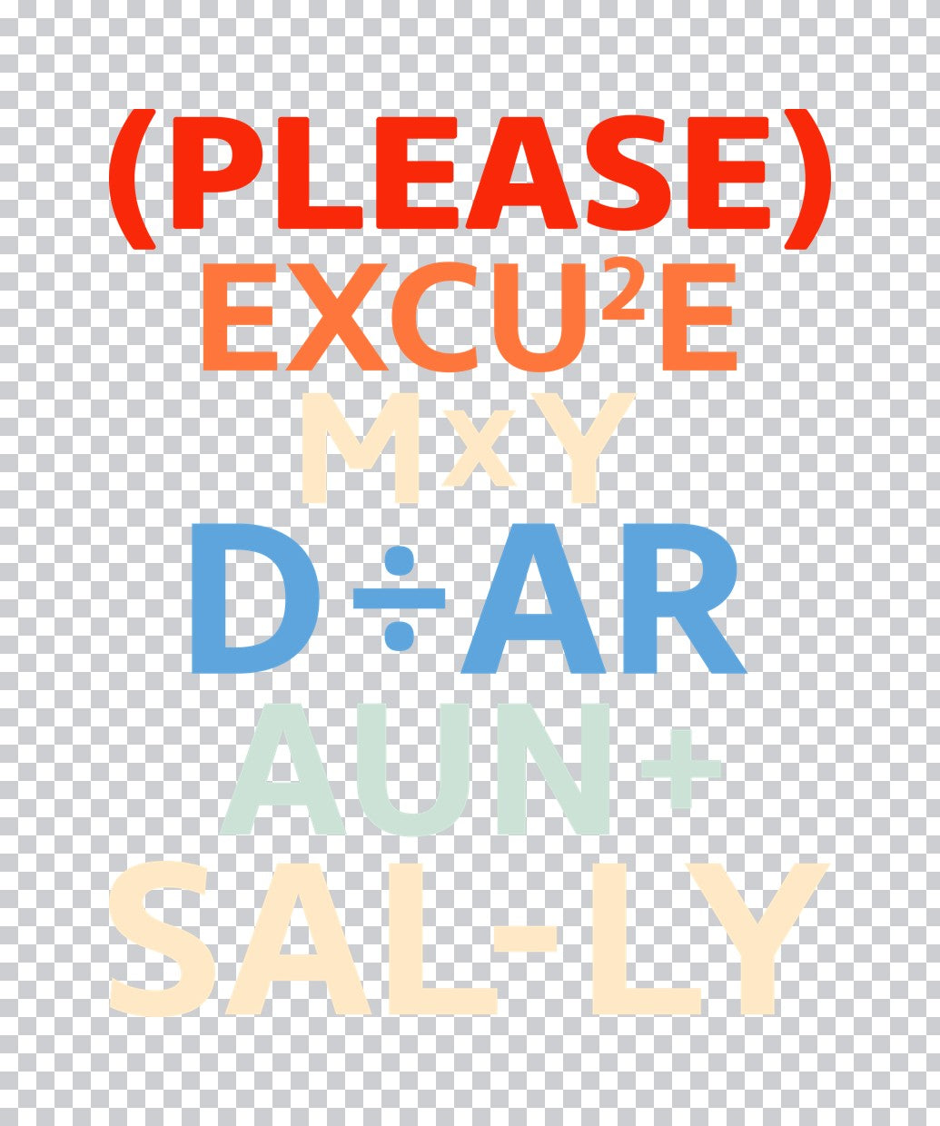 Please Excuse My Dear Aunt Sally DTF Transfer