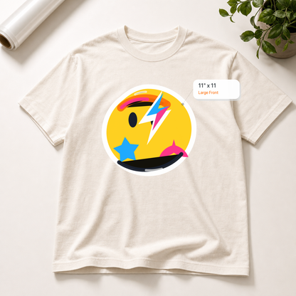 11x11 Large Front DTF transfer mockup with exact size callout on a t-shirt