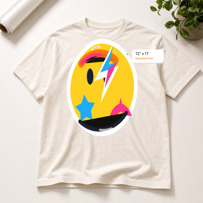12x17 Oversize DTF transfer mockup with exact size callout on a t-shirt