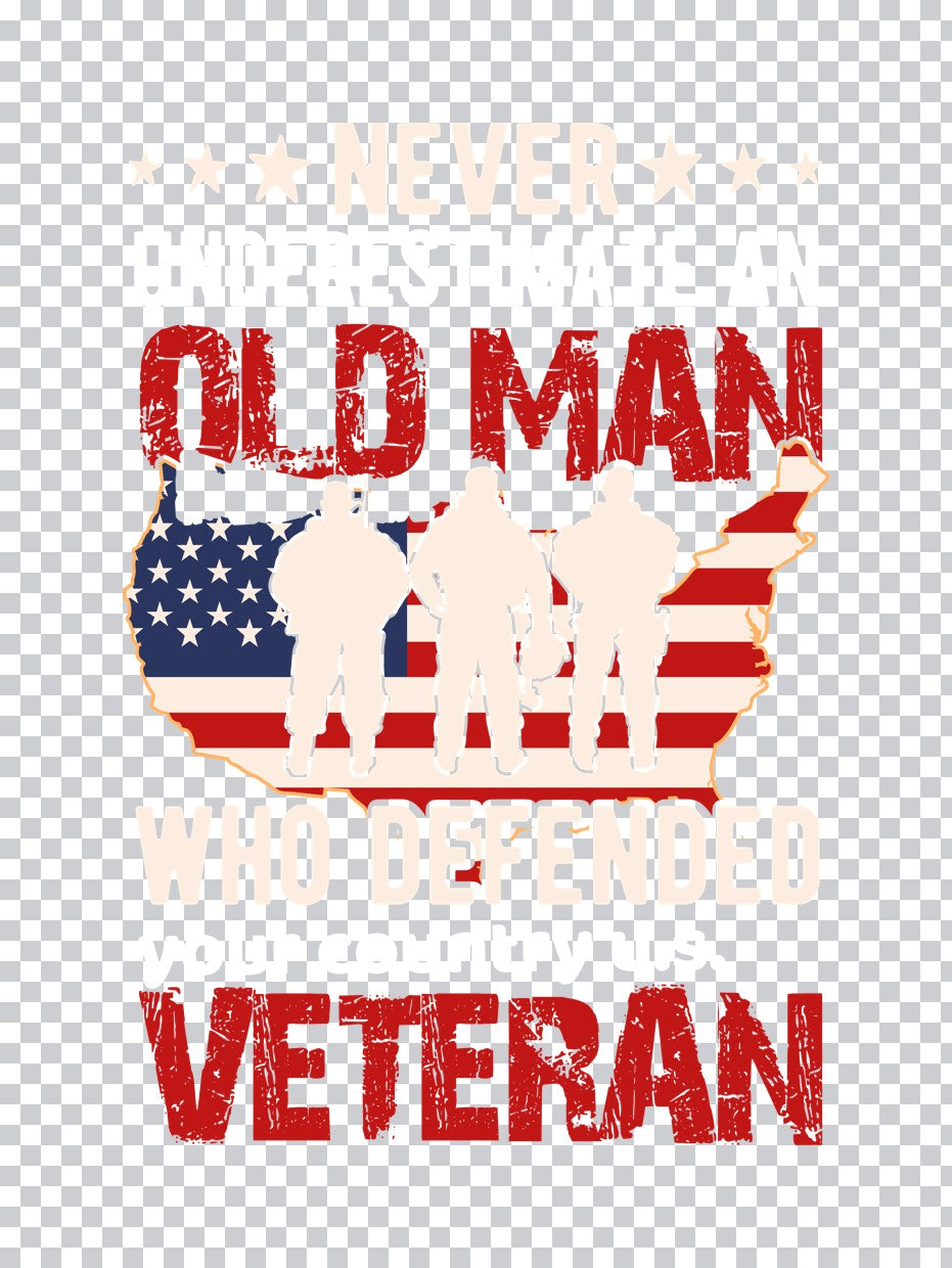Never Underestimate Old Man Veteran DTF Transfer