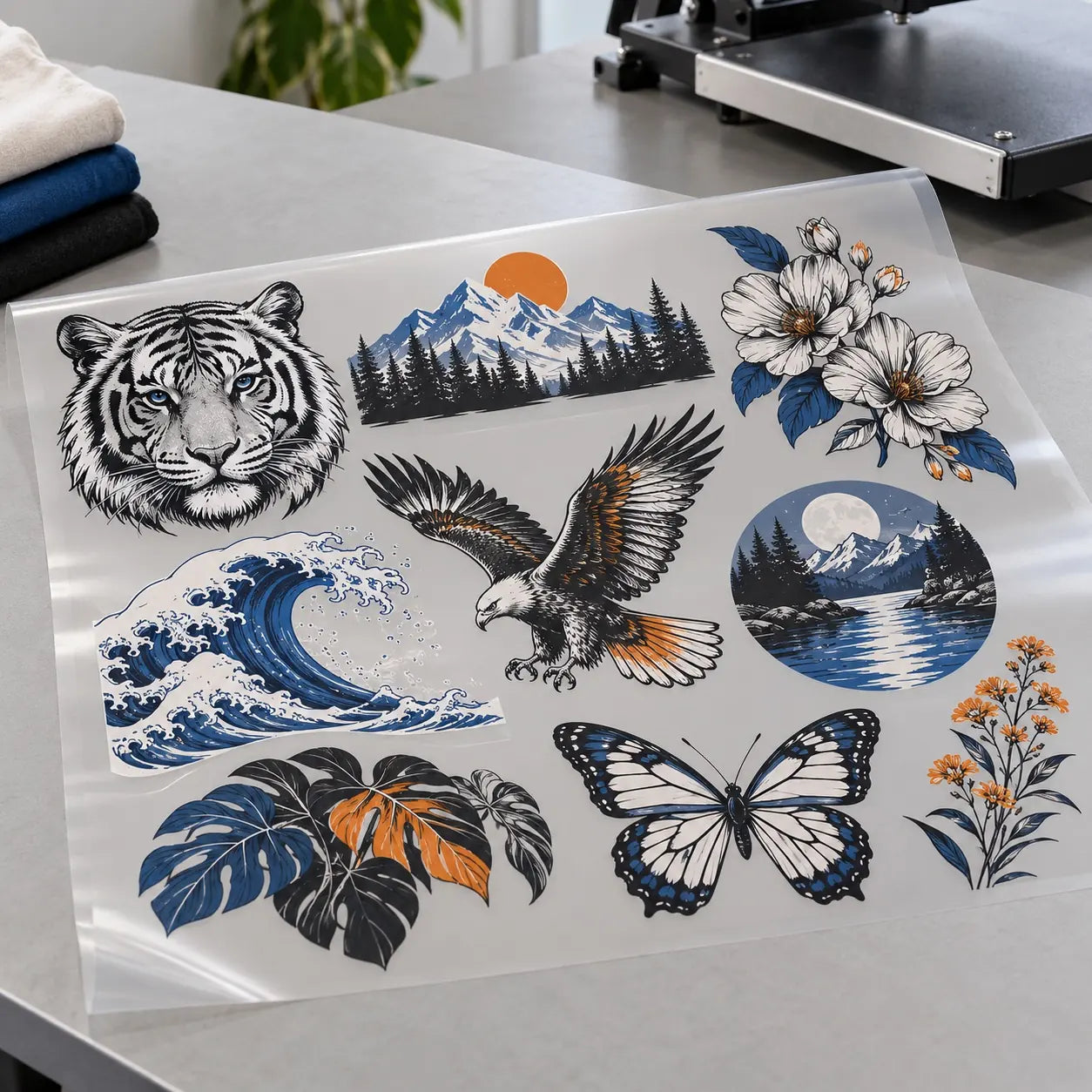 Illustration of multiple designs on one DTF gang sheet
